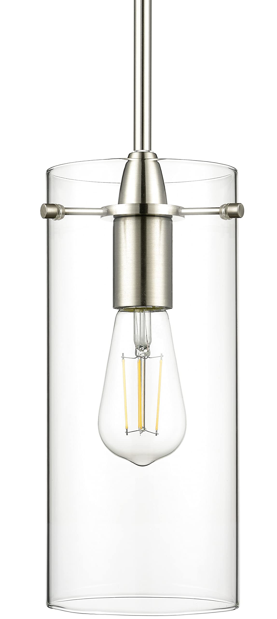 Linea di Liara Pendant Light Fixture, Large Brushed Nickel, Metal, Model LL-P315-BN, Clear Glass Shade for Kitchen Island or Sink