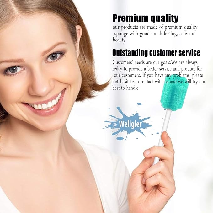 Wellgler's Disposable Oral Care Swabs, Sterile Sponge Mouth Swabs (250pcs, Sky Blue)