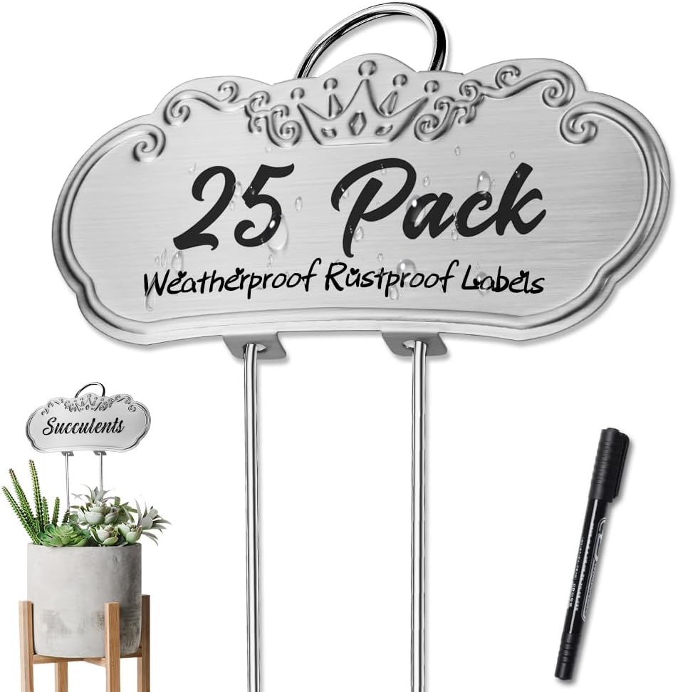 Metal Plant Labels,Tall Outdoor Garden Markers for Flower, Fruit and Vegetable, 304 Stainless Steel Weatherproof Signs (25 Packs, 4" x 1.9", Silver)
