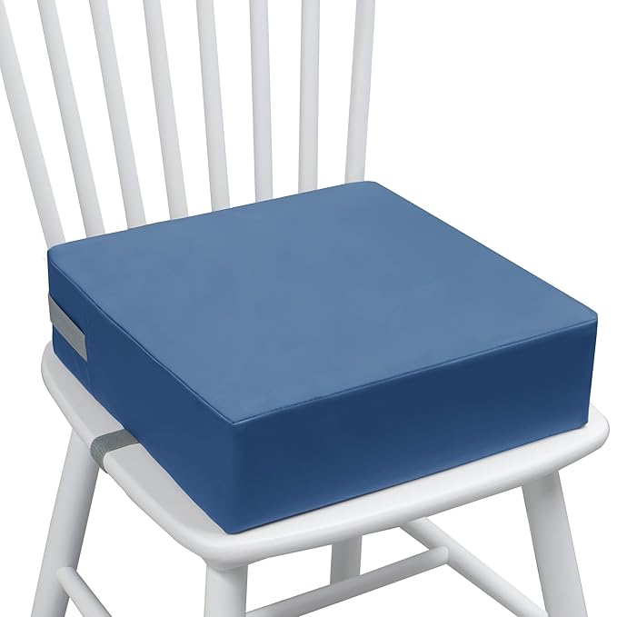 Toddler Booster Seat for Dining Table, 2 Elastic Seat Belts, Anti Scratch PU Skin-Friendly, Waterproof, Anti-Wrinkle, Detachable Non-Slip Bottom - Blue