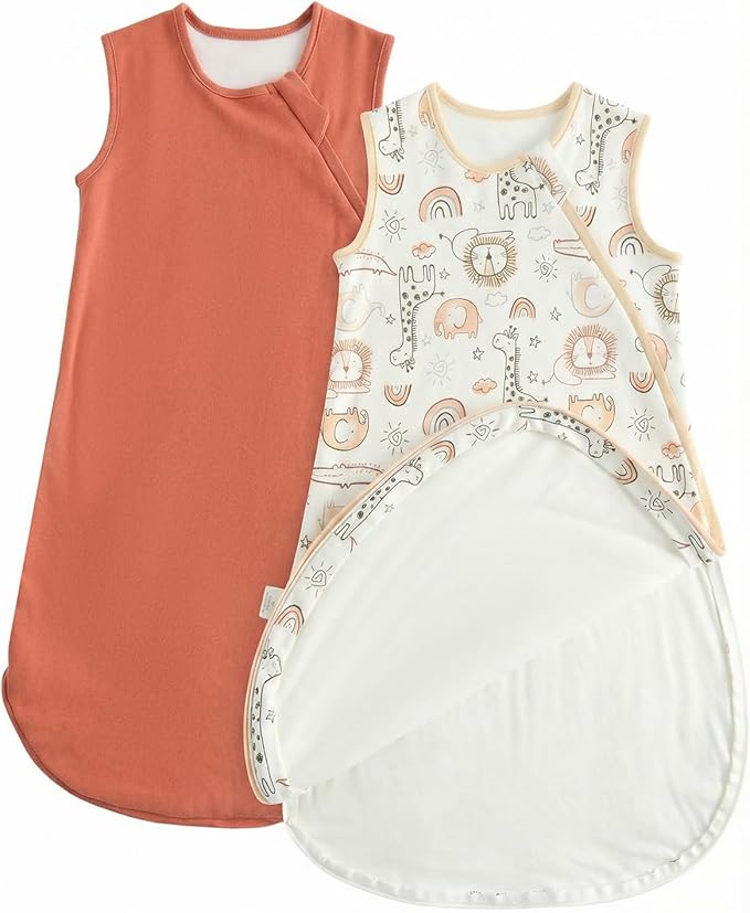 WYTbaby 2 Pack Baby Sleep Sack 1.5 1.0 TOG, 100% Cotton Sleeveless Wearable Blanket, 2-Way Zipper, 0-24 Month