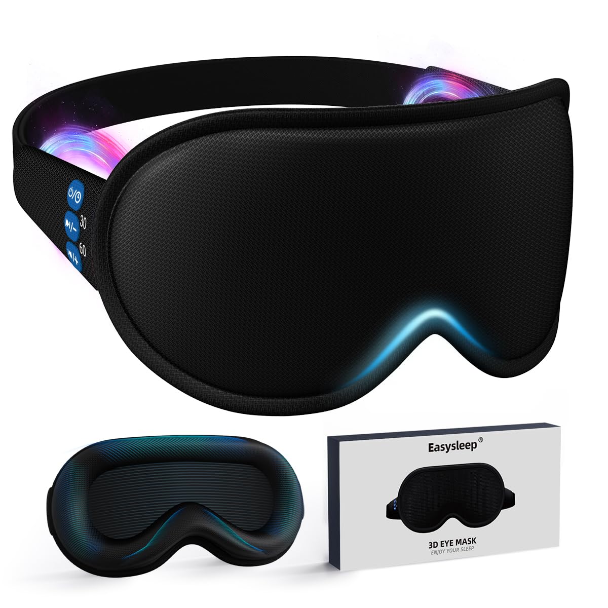 Easysleep 3D Sleep Mask Sleep Headphones White Noise Sleep Eye Mask with 31 Soothing Sounds 3 Timer Soft Adjustable Light Blocking Eye Cover Long Playtime for Sleeper Men Women Travel Gift