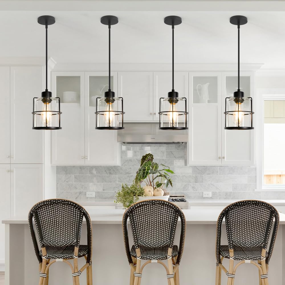 Farmhouse Pendant Lights Kitchen Island Set Of 2  Black Kitchen Island Lighting With Adjustable Rods  Industrial Cage Bathroom Pendant Lights With Clear Glass For Dining Room Hallway Sink