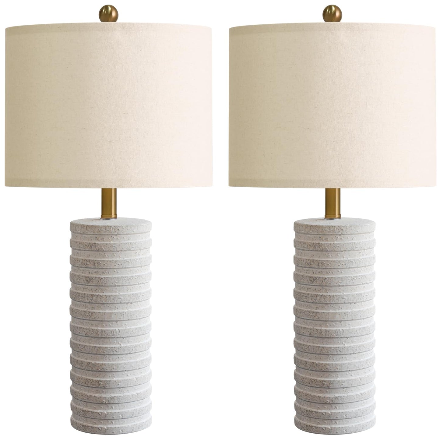 PoKat Ceramic Table Lamps Set of 2, Tall, Neutral, Distressed Finish, AMZ-T1253WH, Rustic Home Decor for Bedroom and Living Room