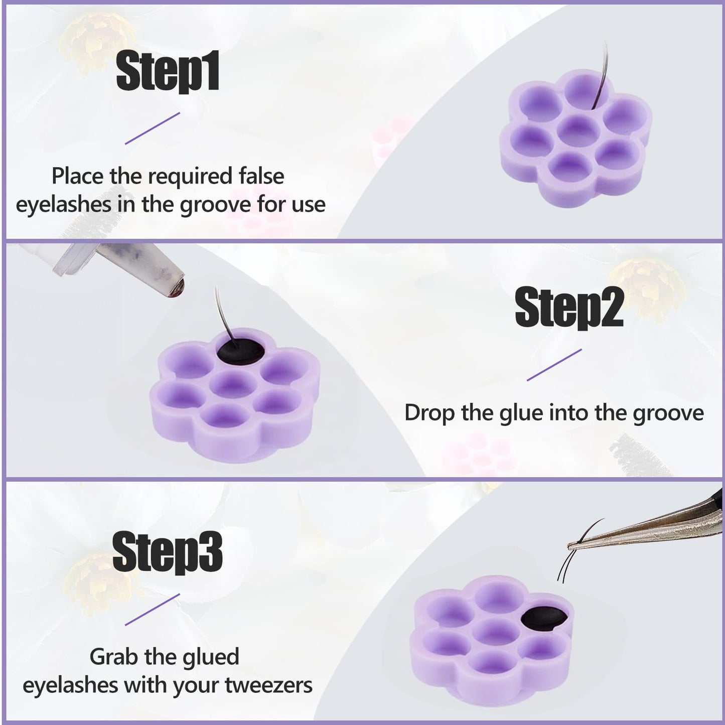 Maitys 200 Pcs Flower Glue Cup Lash Glue Holder Volume Eyelash Extension Flower Pallet Pad Easy Fan Eyelash Ring Cup Bulk for Wo