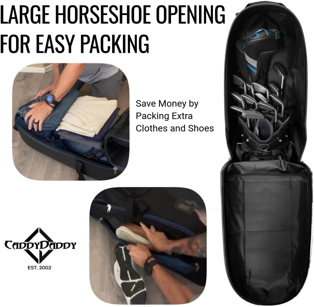 CaddyDaddy Enforcer Golf Travel Bag Crush Resistant Hard Top Protection, 1 Year Full Replacement Coverage, Durable Thick Nylon, Wheels & Lockable XL Zippers. Case for Transporting Clubs on Airlines
