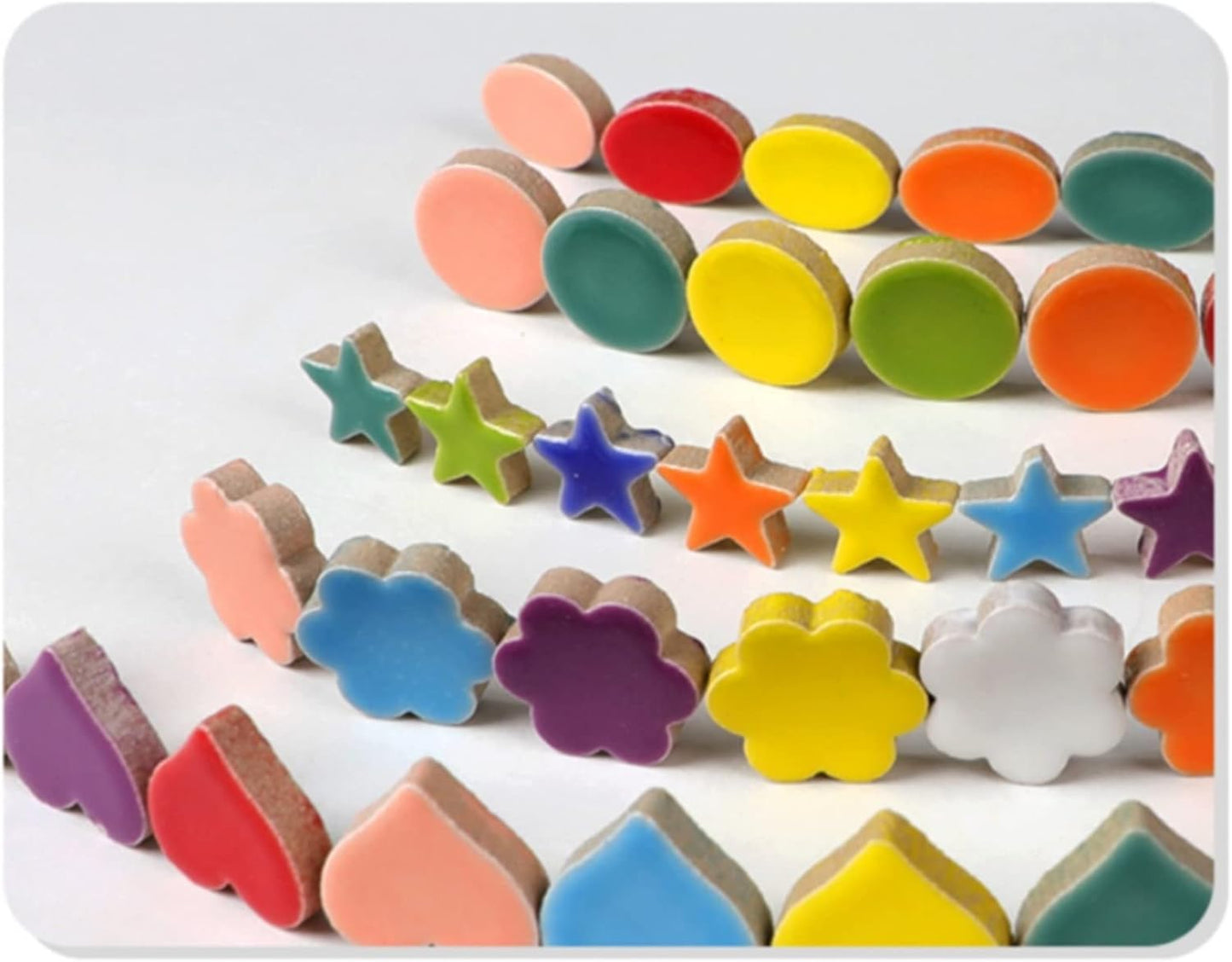 Mosaic Tiles for Crafts Assorted Color Ceramic Glitter Mosaic Supplies Pieces Bulk Square Flower Pentagram Ellipse Irregular Size, 100g (Flower Pentagram Ellipse Mix)
