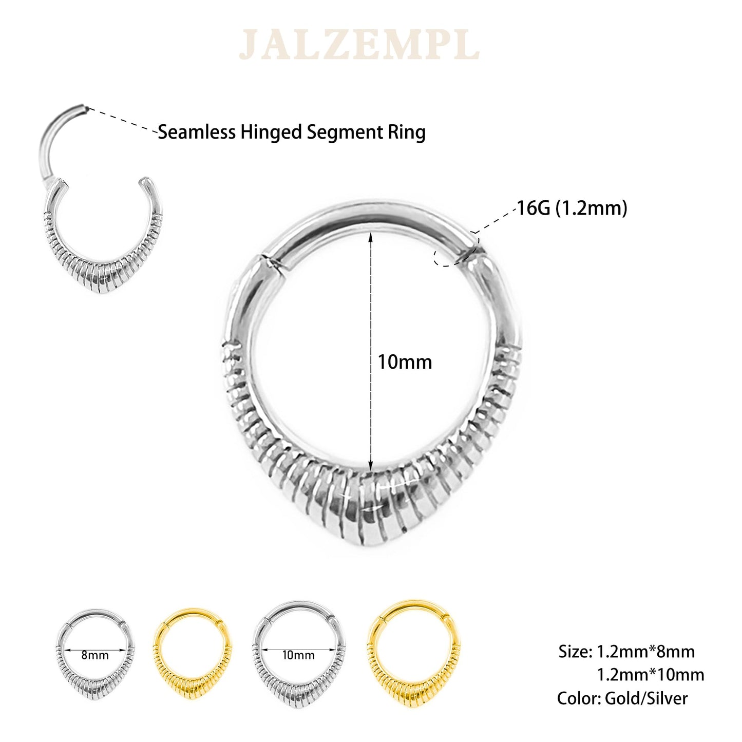 JALZEMPL Gold Nose Rings Hoops 316L Surgical Steel Nose Ring Silver Septum Ring 16g Clicker Daith Hinged Piercing Jewelry Gifts