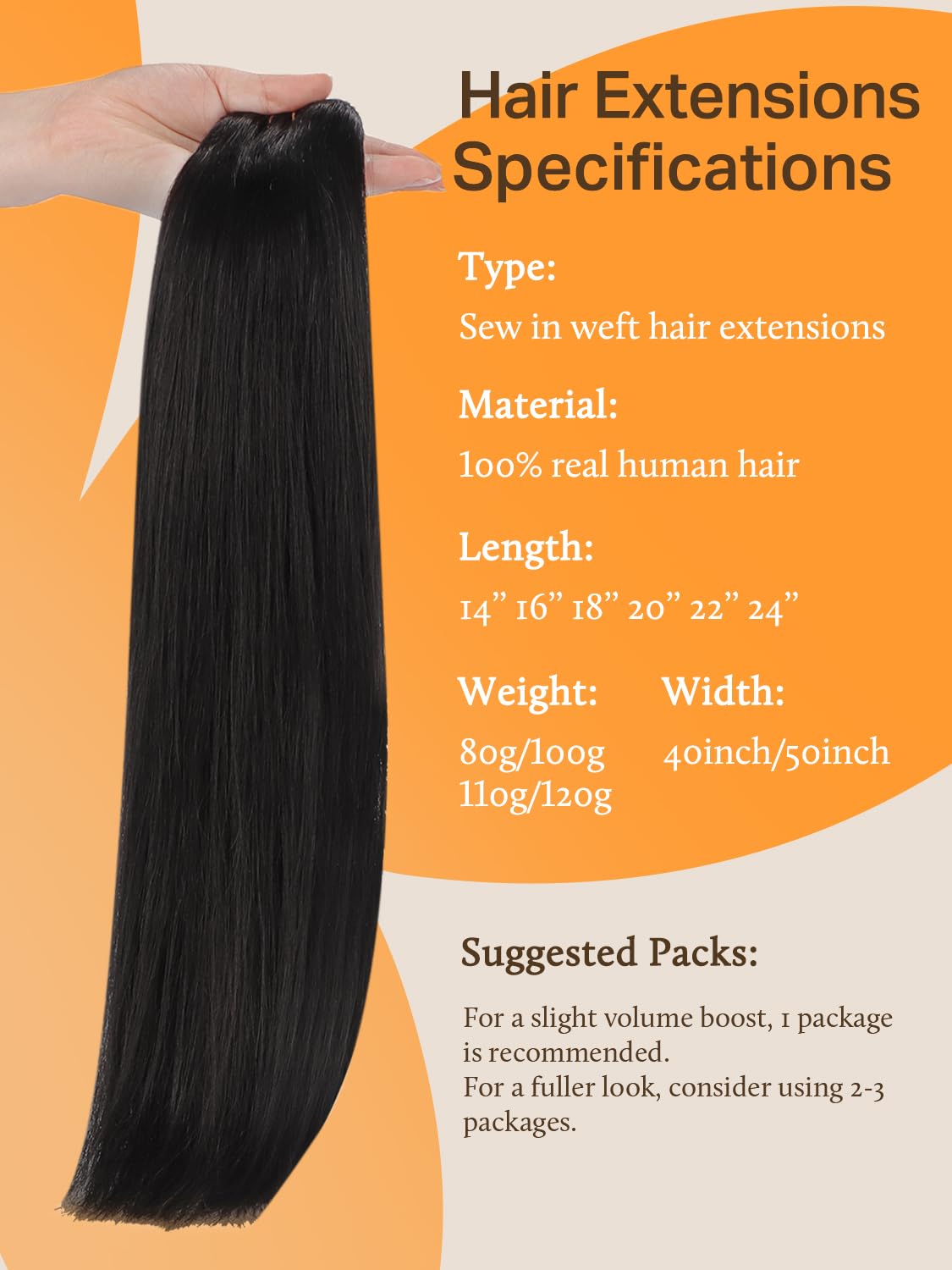 DOORES Sew in Weft Extensions Remy Hair Bundles, 22 Inch 110g Natural Black Raw Silky Straight for Women