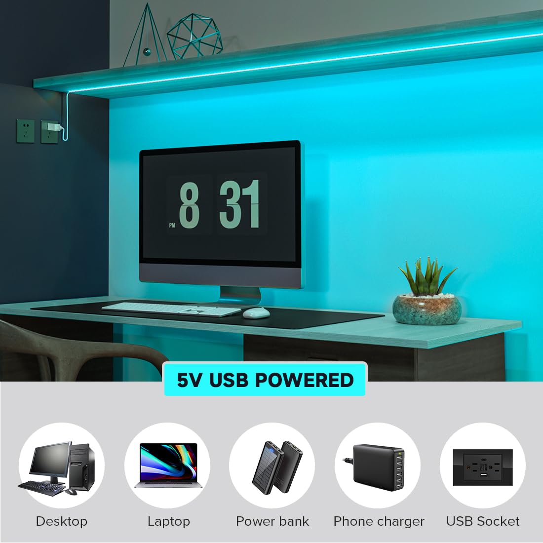 Btf-Lighting Fcob Usb Powered Ice Blue Cob Led Strip Lights 3.28Ft 320Leds 5V 8Mm Width 90+ High Cri Ultra Bright Flexible Light For 3D Printer Tv Backlight Display Cabinet Pc Diy Decor