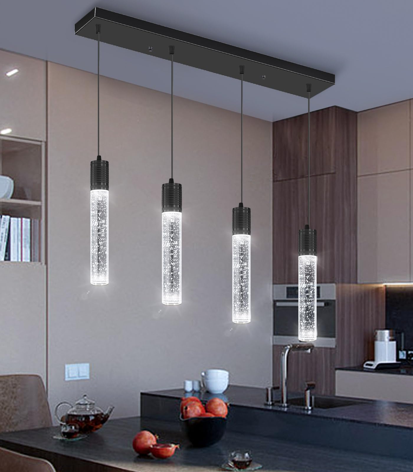Dolria 4-Lights Mini Modern Crystal Chandeliers For Kitchen Island Pendants Lighting Fixture Led Ceiling Light For Dining Room Bedroom Foyer 6000K