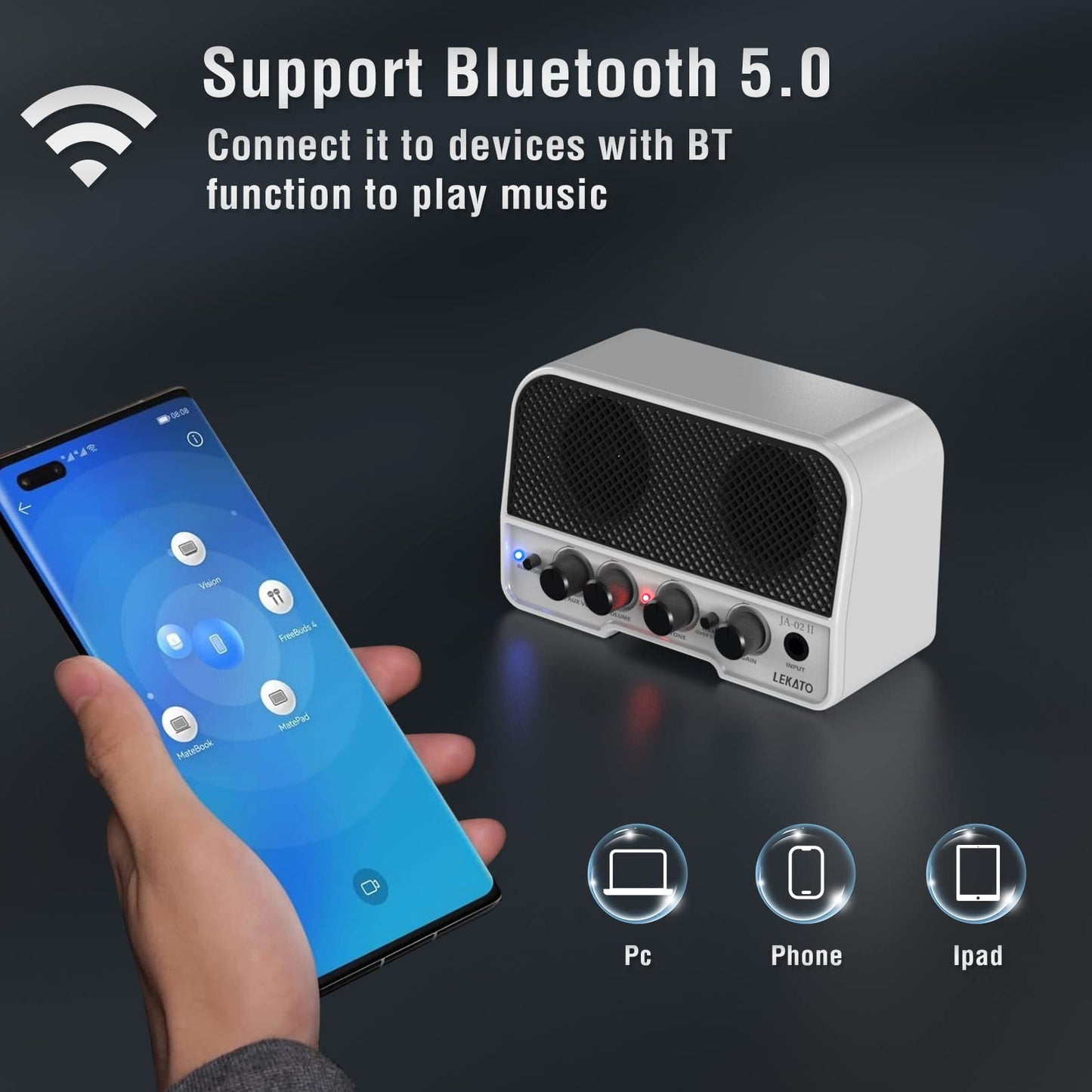 Lekato Mini Guitar Amp, 5W Rechargeable Electric Amplifier For Guitar, Clean&Overdrive Effects Bluetooth Amp Portable For Daily