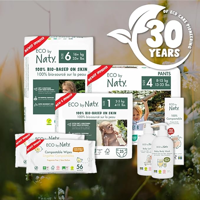 Eco by Naty Eco-Friendly Baby Diapers - 100% Plant-Based Materials on Skin, Soft, for Sensitive Skin & Super Absorbent (Size 5, 132 Count)