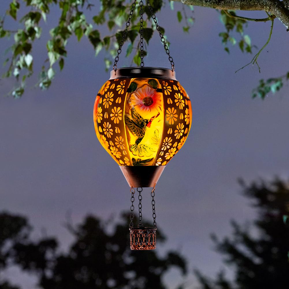 DREAMSOUL Hummingbird Solar Lantern, Metal & Glass, Waterproof, Green