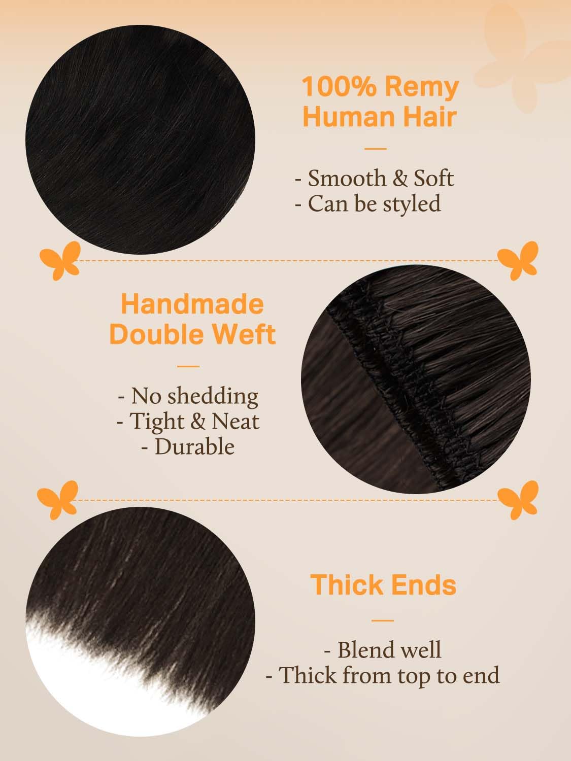 DOORES Sew in Hair Extensions Real Human Hair, Dark Brown 16 Inch 80g, Full Head Double Weft Extensions for Women Natural Straig