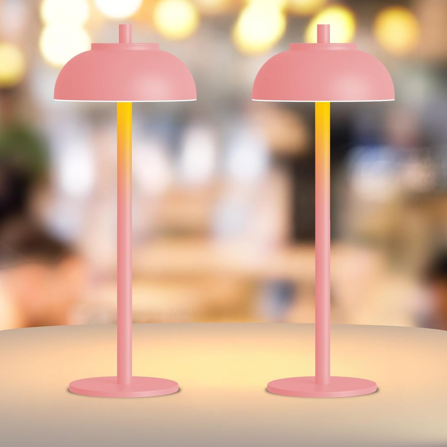 Moragin Pink Table Lamp Set of 2, Rechargeable, IP65 Waterproof, Touch Control & Dimmable, Metal, Outdoor/Indoor Lighting