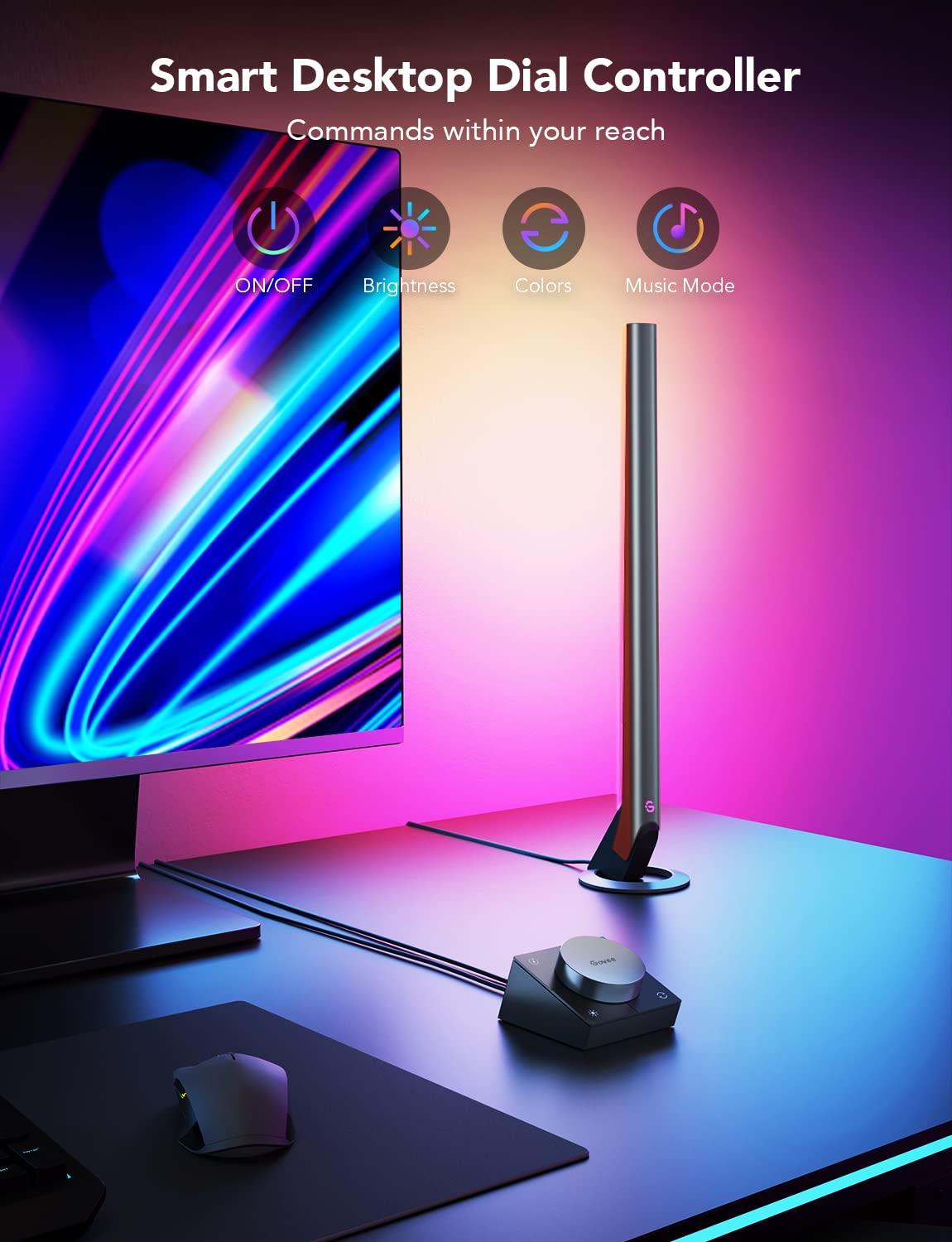 Govee RGBIC Gaming Light Bars H6047, Wi-Fi LED Light Bars, Music Modes, 60+ Scene Modes, 16.7 in, Plastic