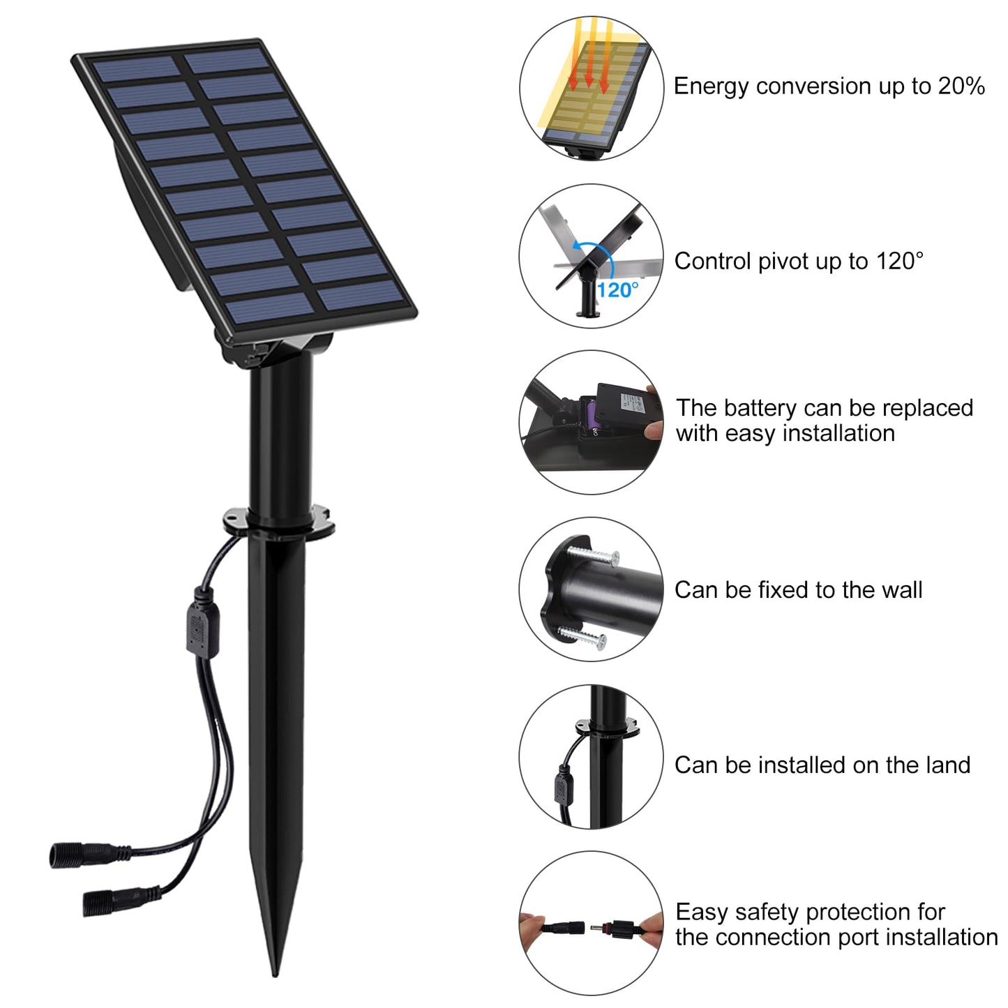 T-SUN Solar Spotlights Outdoor 2-in-1 LED Landscape Lights Warm White for Yard, Tree, Garden, Pond, Pool Area