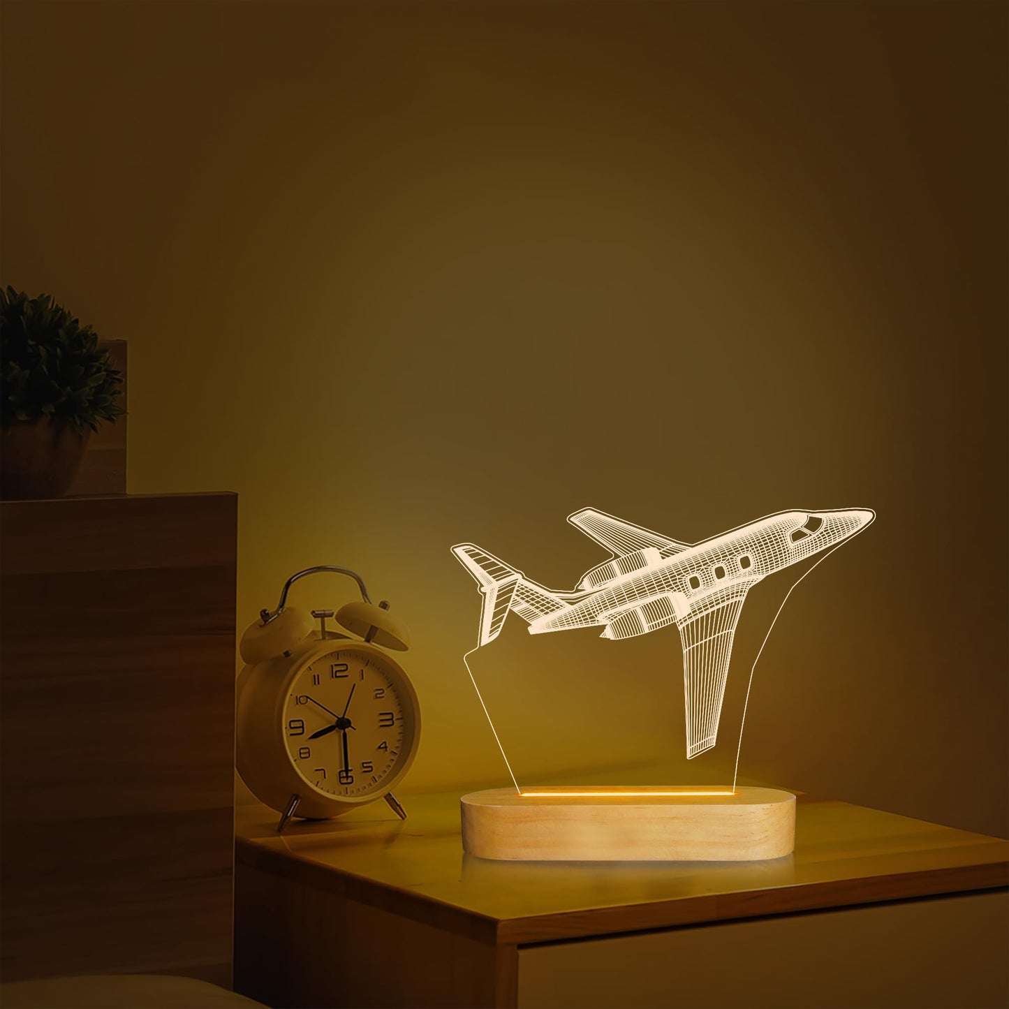 Lightzz Air  Night Light 3D Illusion Lamp, Yellow Wood Table Lamp For Boys, Usb Powered, Model Fs-Xmx001-9999