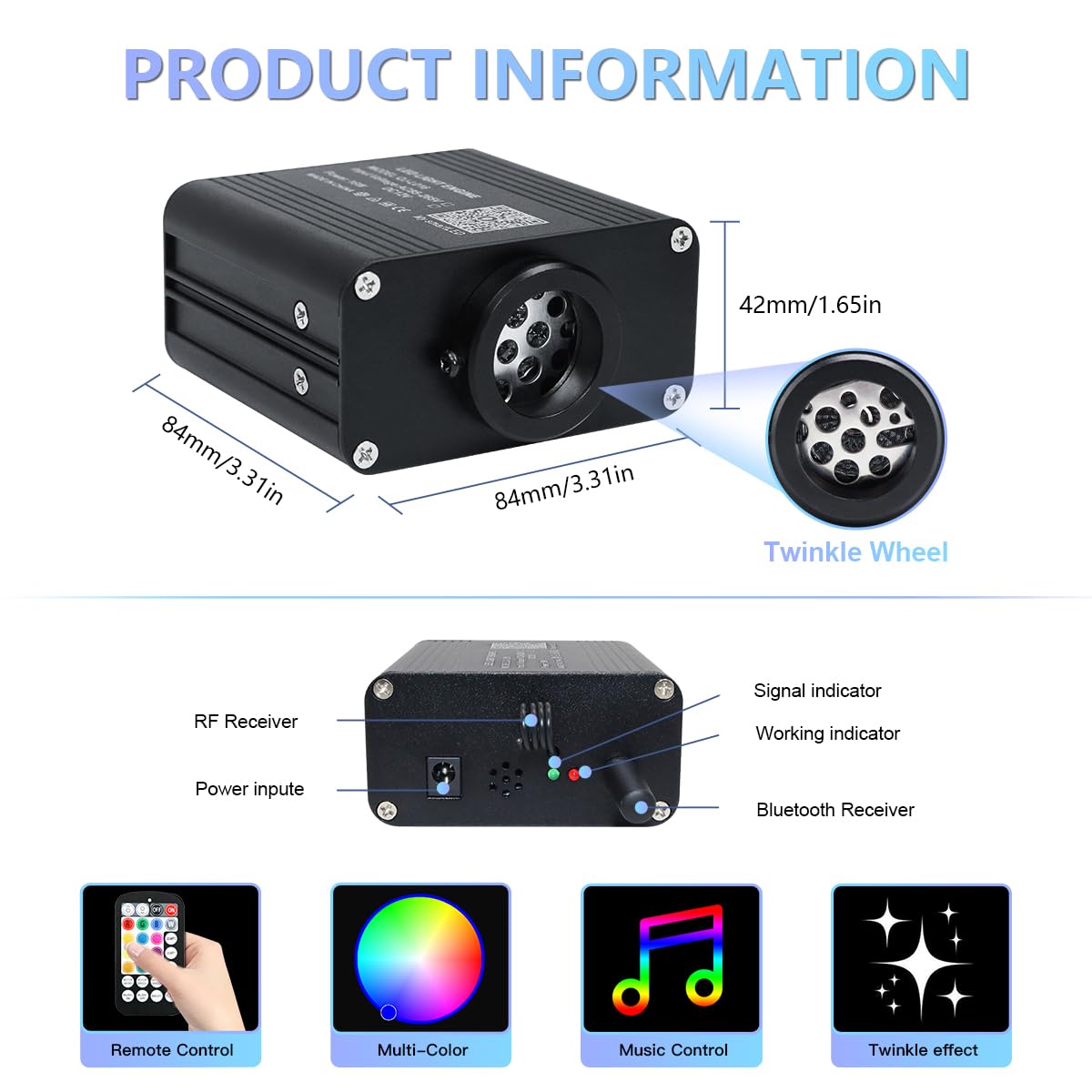 WEBUPAR Starlight Headliner Kit - RGBW Fiber Optic Car Lights, 650 pcs, 0.03in x 9.8ft, Bluetooth APP & Remote Control, Color