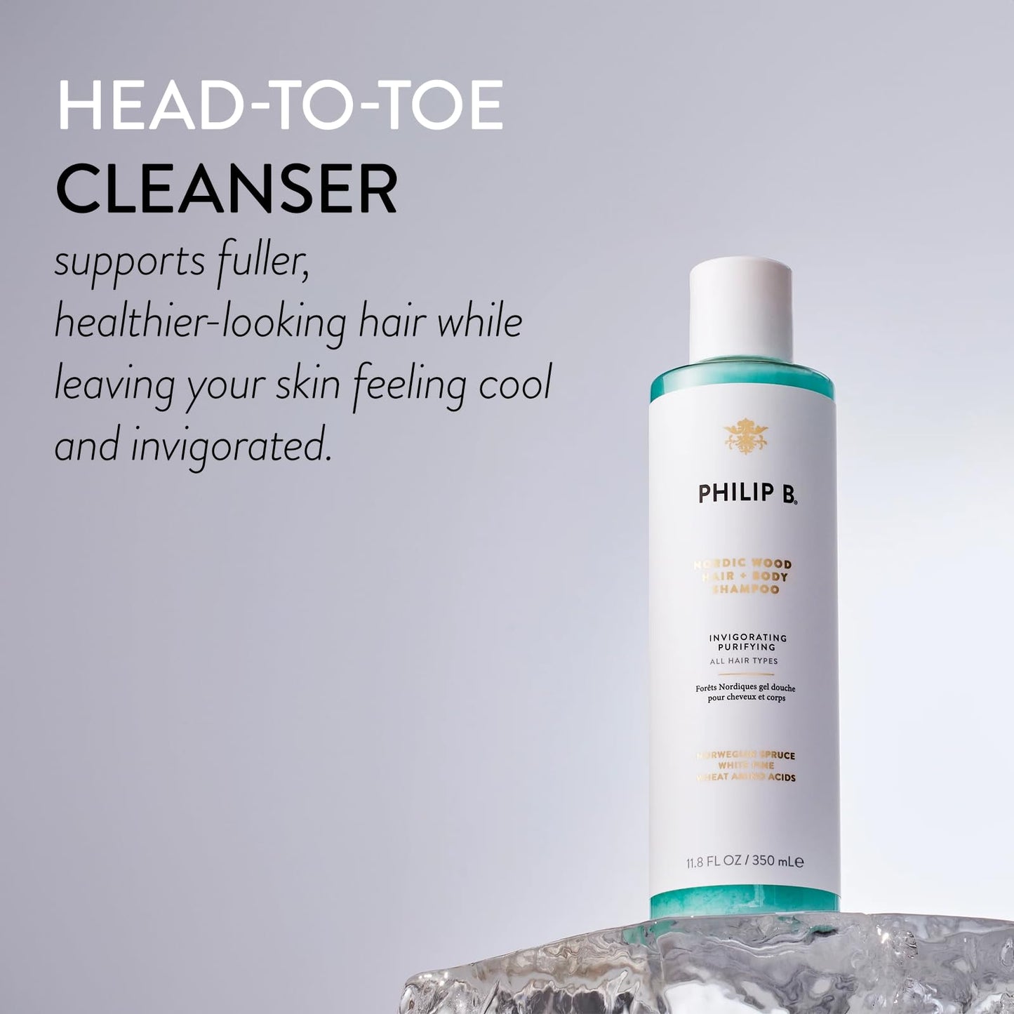 Philip B Nordic Wood Hair + Body Shampoo | Invigorating and Purifying Hair and Body Shampoo that Lathers Up Luxuriously, 11.8 oz