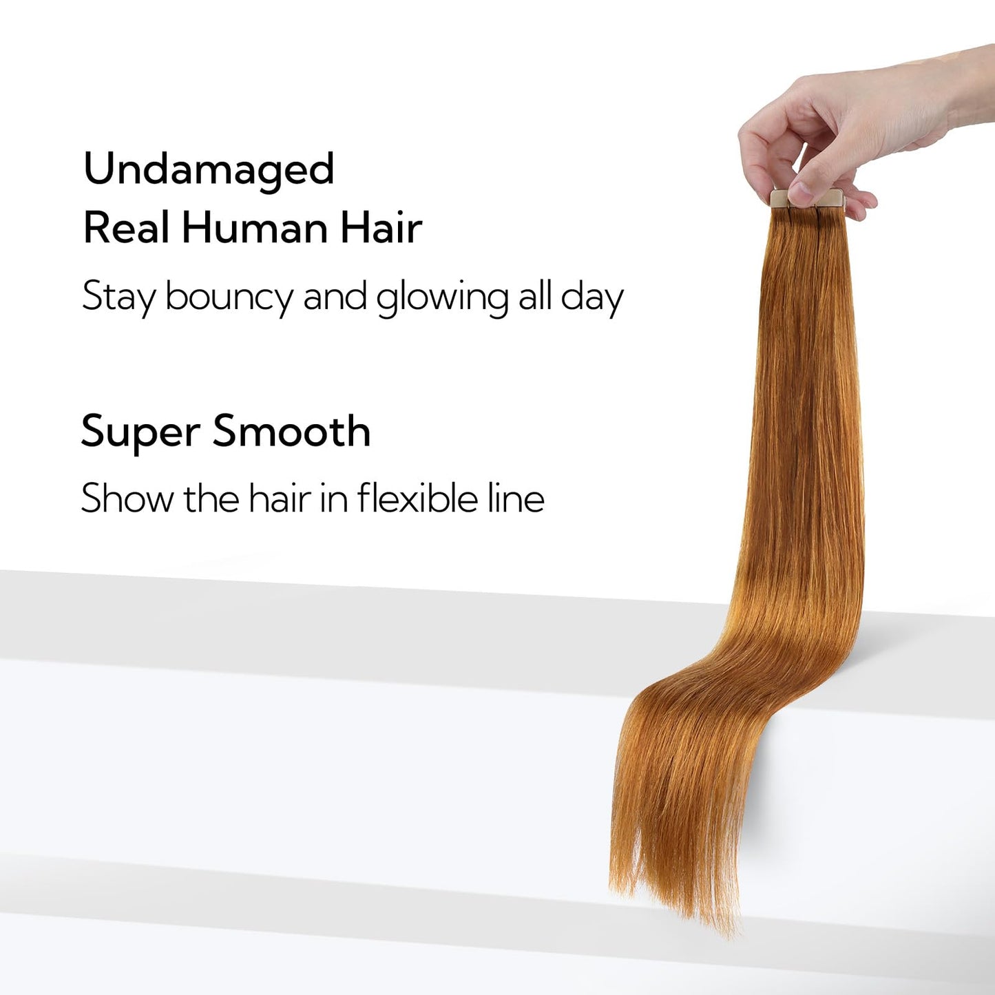HOTBANANA Tape in Hair Extensions, 18 Inch 20pcs 50g Auburn Ginger Straight Remy Human Hair Tape Extensions