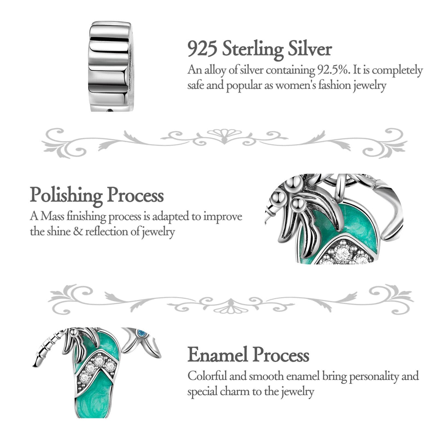 Dazlily Coconut Tree Starfish Slippers Charm 925 Sterling Silver Charm for Bracelets Necklaces