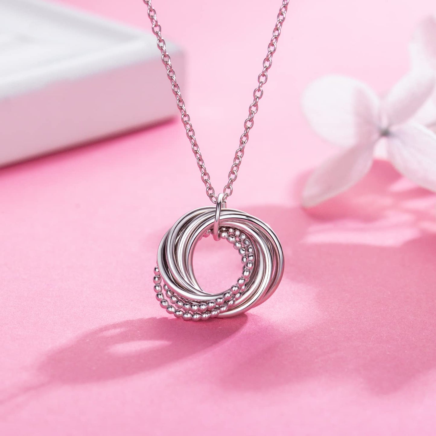 AM ANNIS MUNN 80th Birthday Gifts for Women, 925 Sterling Silver Necklace for Women Her 8 Circle Decade 80th Birthday Jewelry fo