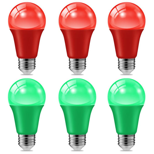 6 Pack 9W (60W Equivalent) 120V E26 Base A19 Led Colored Light Bulb  Red Green Led Lights For Party Christmas Decor And Halloween Lighting