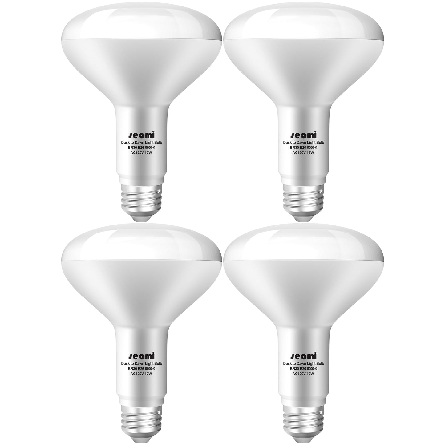 Seami Dusk To Dawn Light Bulbs Outdoor  Sensor Led Br30 Light Bulbs 12W E26 6000K Daylight Auto On/Off Light Sensor Automatic For Outdoor Lighting Pack Of 4 (Sb30Ggx4)