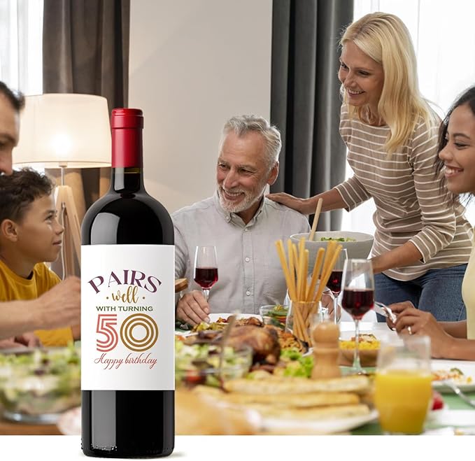 8 Pcs 50th Birthday Gifts for Women Her Him Wine Labels, Happy 50th Birthday Party Decorations for Woman Man Wine Bottle Stickers, 50 Years Old Birthday Gifts for Women, 50th Wine Bottle Labels