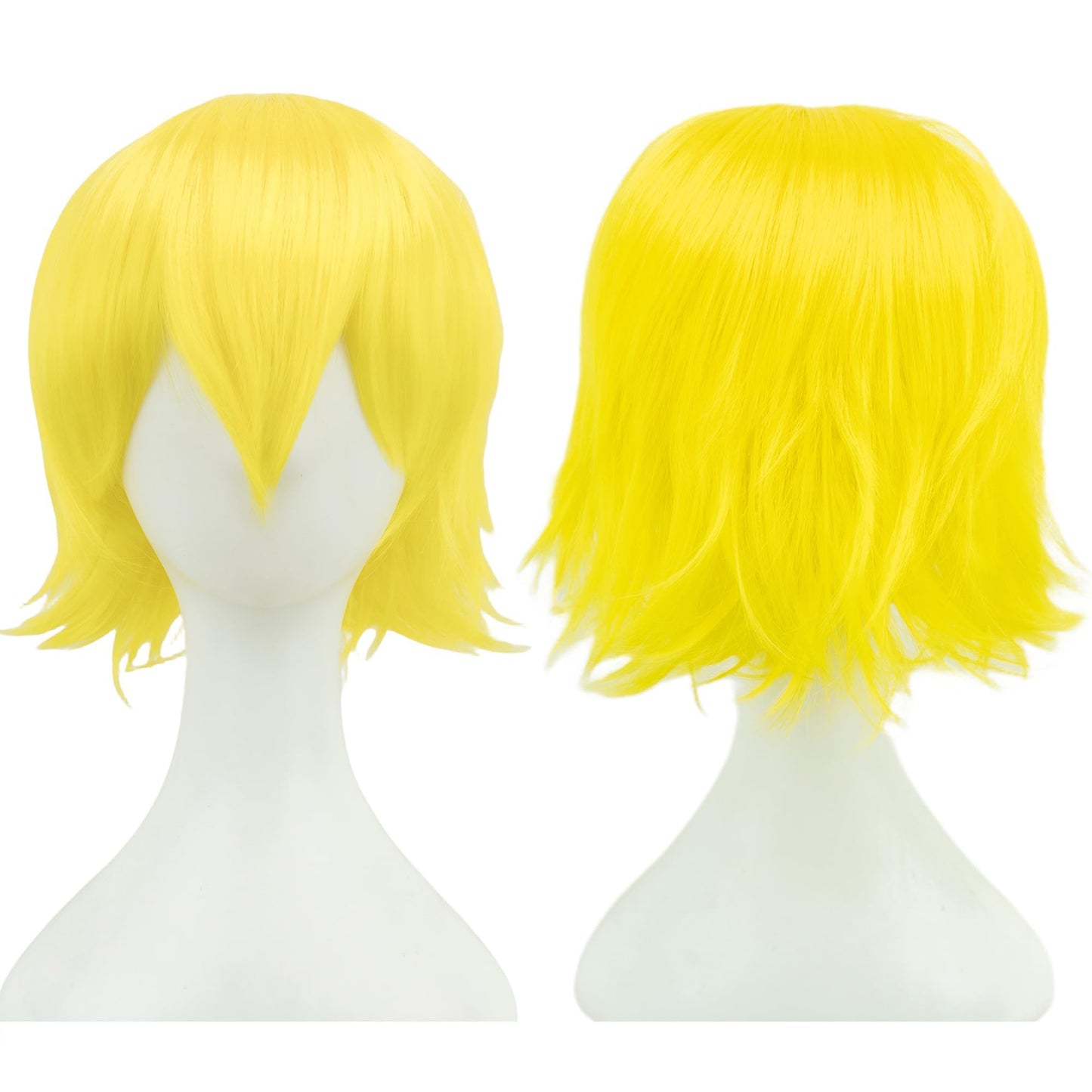 12 Inches Unisex Short Cosplay Hair Party BOB Wig with Bangs Halloween Costume Wigs (Bright Yellow)