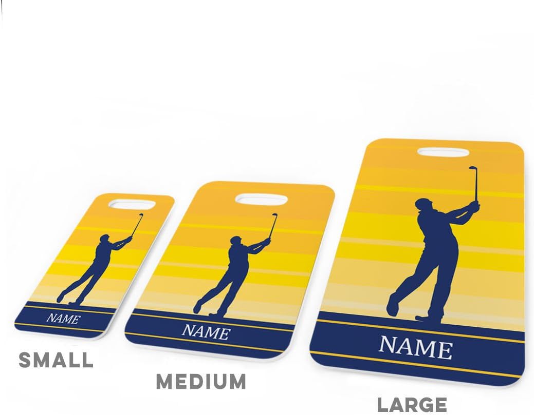 ChalkTalkSPORTS Golf Luggage & Bag Tag | Personalized Male Golfer | Standard Lines on Back | Medium | Yellow