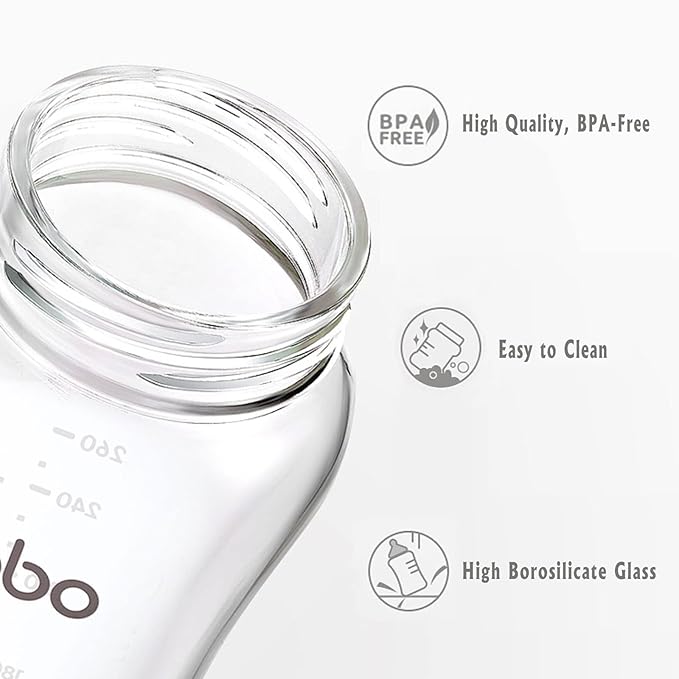 YOHKOH Natural Glass Baby Bottle with Natural Response Nipple, Newborn Anti-Colic Baby Bottles, Wide Neck Mushroom Cap Baby Bottle, Clear (Green, (8.8oz (Pack of 2))