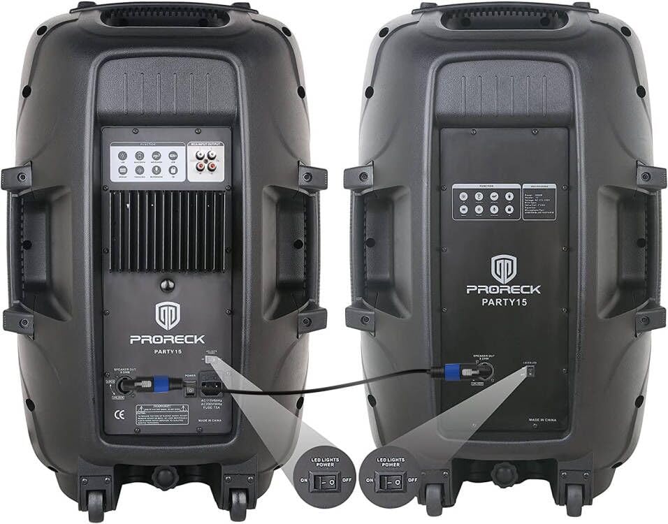 Proreck Party 15 Portable 15-Inch 2000 Watt 2-Way Powered Pa Speaker System Combo Set With Bluetooth/Usb/Sd Card Reader/Fm Radio