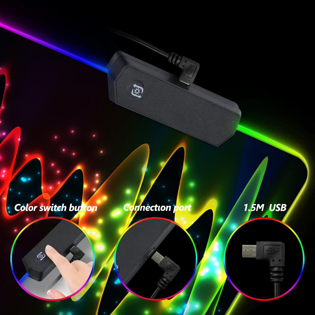RGB Gaming Mouse Pad, DINKY Large Extended Soft Led Mouse Pad with 14 Lighting Modes, Water Resist Keyboard Pad, Computer Keyboard Mousepads Mat 35.4×15.8 inches-Black