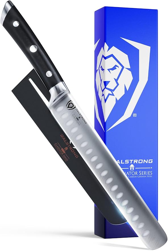 Dalstrong Slicing Knife - 8 inch Slicer - Granton Edge - Gladiator Series Elite - Forged High-Carbon German Steel Kitchen Knife - Black G10 Handle - Carving Knife Gift - w/Sheath - NSF Certified