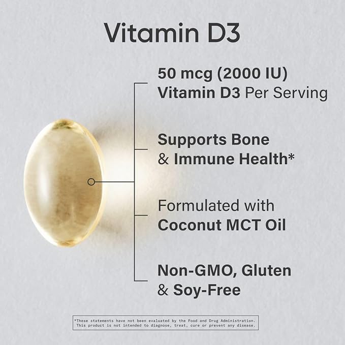 Sports Research® Vitamin D3 2000iu (50mcg) w/Coconut MCT Oil - High Potency Vitamin D Supplement for Immune & Bone Support - Gluten Free · Non-GMO · Soy Free – 360 Count Softgels