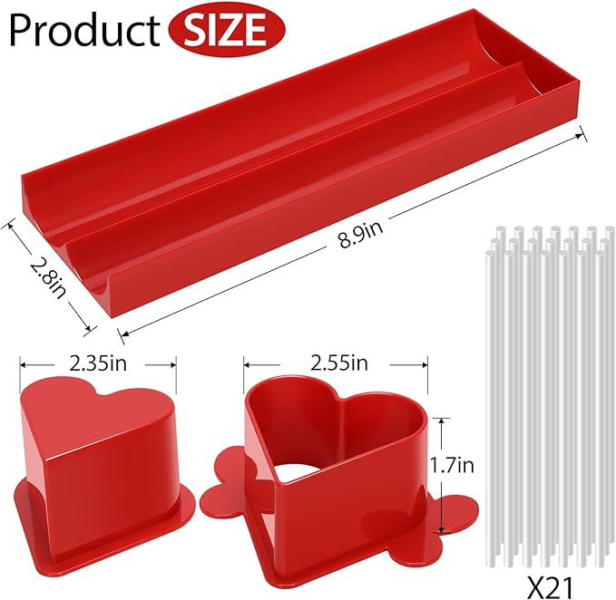 Heart Cake Pop Mold Set with 9 Inch Tray and Sticks, Circle Cake Pop Cutter and Pusher, Baking Molds Kit for Parties, Wedding,Home Desserts Making - Red