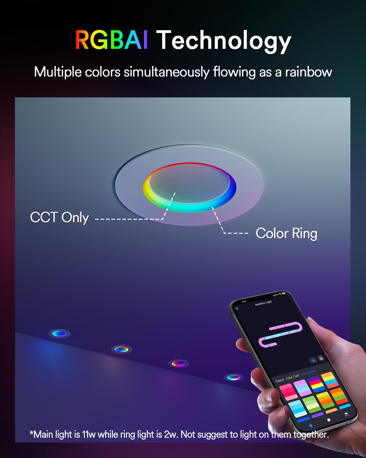 Lumary Smart Retrofit Led Recessed Lighting 5/6 Inch Pro W/Color Ring  Rgbai Retrofit Can Light W/Anti-Dazzle  Wi-Fi Bluetooth Connect  Work With Alexa Google  66 Scene Mode  Etl Cri 90 1000Lm  4 Pack