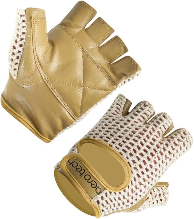 AERO|TECH|DESIGNS | Crochet Cycling Gloves | Natural Leather Padded Palms | Breathable Cotton Crochet