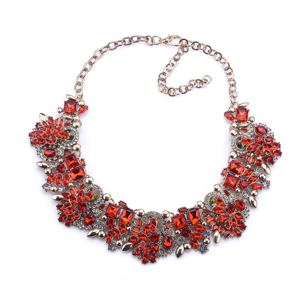 Zthread Bib Statement Necklace Colorful Glass Crystal Collar Choker Necklace for Women Costume Fashion Jewelry Necklace (Red)