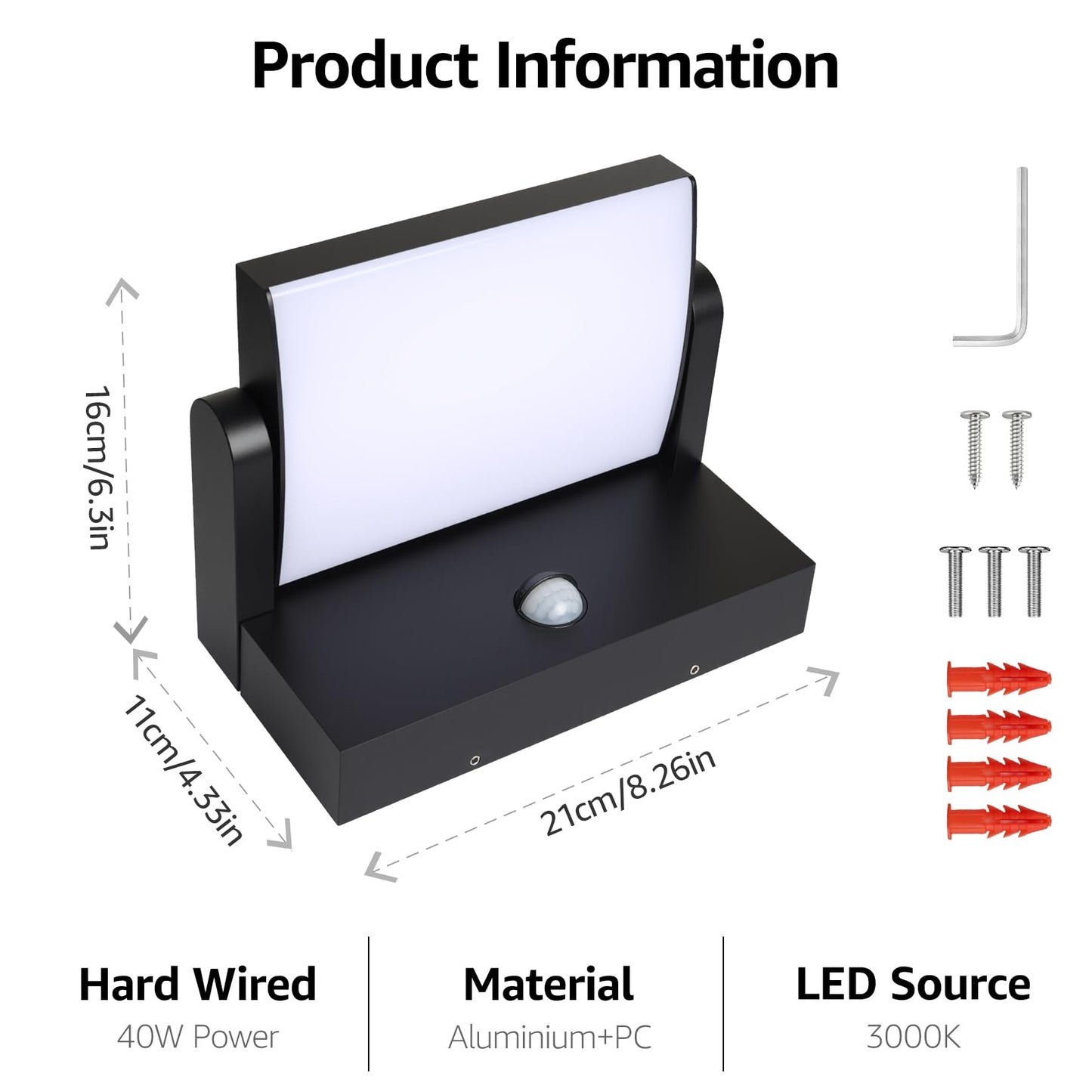 Lundwa 40W Motion Sensor Outdoor Wall Lights  3000K Black Led Light Fixture  Ip65 Waterproof Exterior Porch Light  360  Adjustable Head Flood Wall Lighting For House