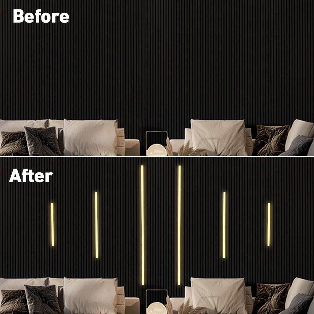 Cubitor Led Recessed Lighting Kit 6 Pack Self-Adhesive Cob Led Light Bar  Warm White 3000K  With Touching Switch  For Wood Slat Wall Panels Headboards Home Decor.Silver Channel 2Pcs*(16In+24In+40In)