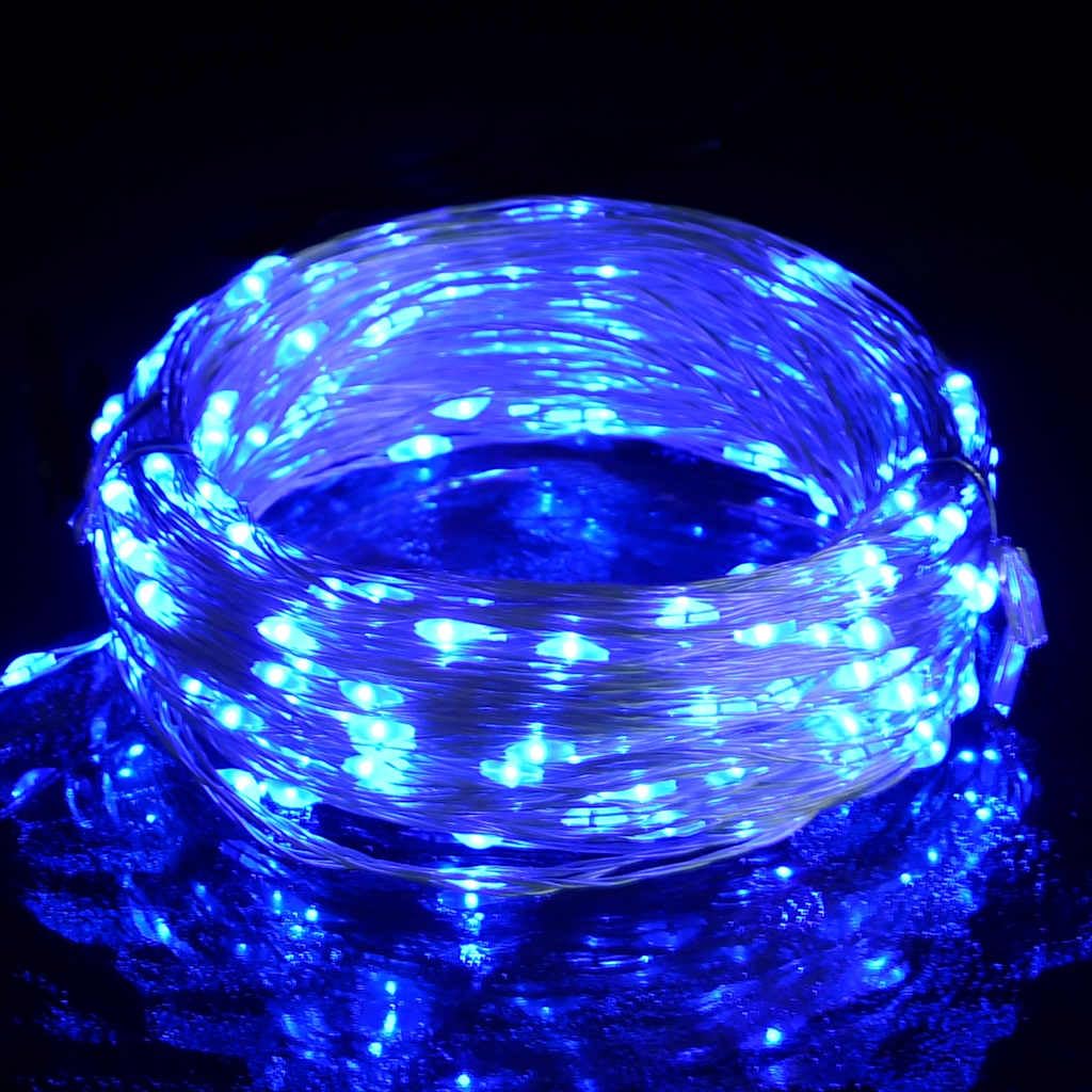 vidaXL Blue LED String Lights, 150 LEDs, 49.2 ft Long, Flexible Copper Wire, Model 330052, Indoor & Outdoor Use