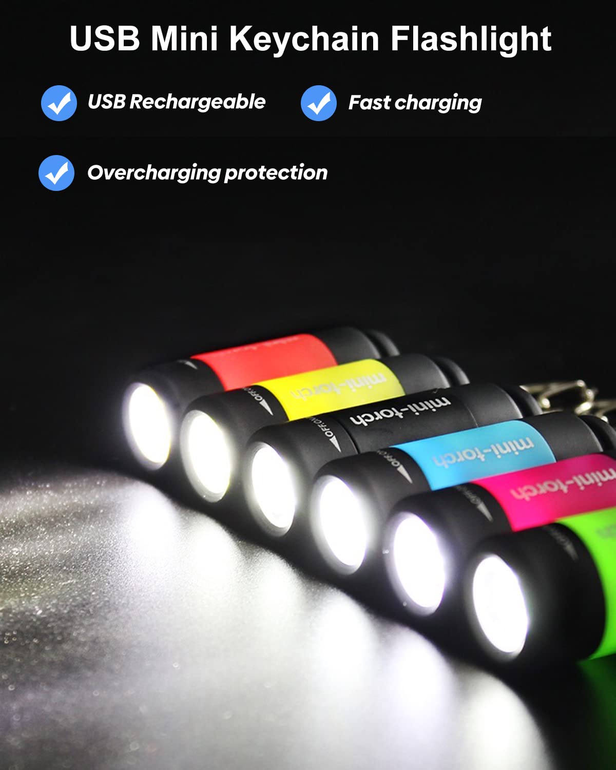Cussity Mini Keychain Flashlights Usb Rechargeable  Colorful Small Led Flashlight Torches For Kids/mature-themed Hiking Camping  Waterproof Pocket Flashlights For Backpack/Belt  (3Packs)