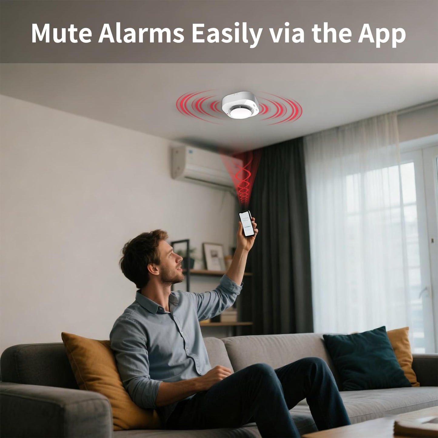 WARROXIDE WiFi Smoke Detectors for Home,Photoelectric Wireless Fire Alarms Replaceable Battery Powered,Portable Smoke Alarm with Test/Mute Button,Attic Smoke Detector,2 PCS(Battery Not Included)