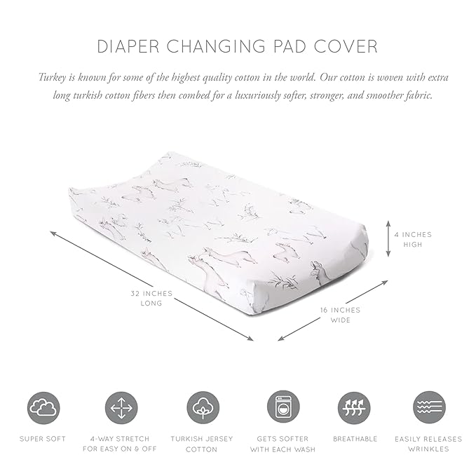 Oilo Changing Pad Cover, Breathable 100% Turkish Cotton Fitted Jersey, 300 Thread Count, Machine Washable, Fits Standard Changing Pads (32" x 16"), Girl, Boy, & Neutral Nursery Design, Llama