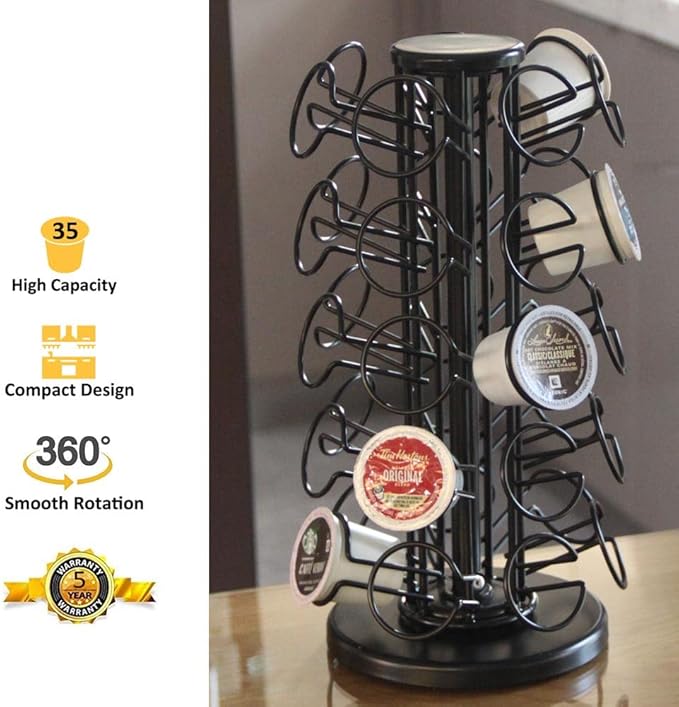 K Cup Holders,K Cup Holder, K Cups Holder,K Cup Carousel, Coffee Pods Holder Storage Organizer Stand (Black, 35 Pods Capacity)