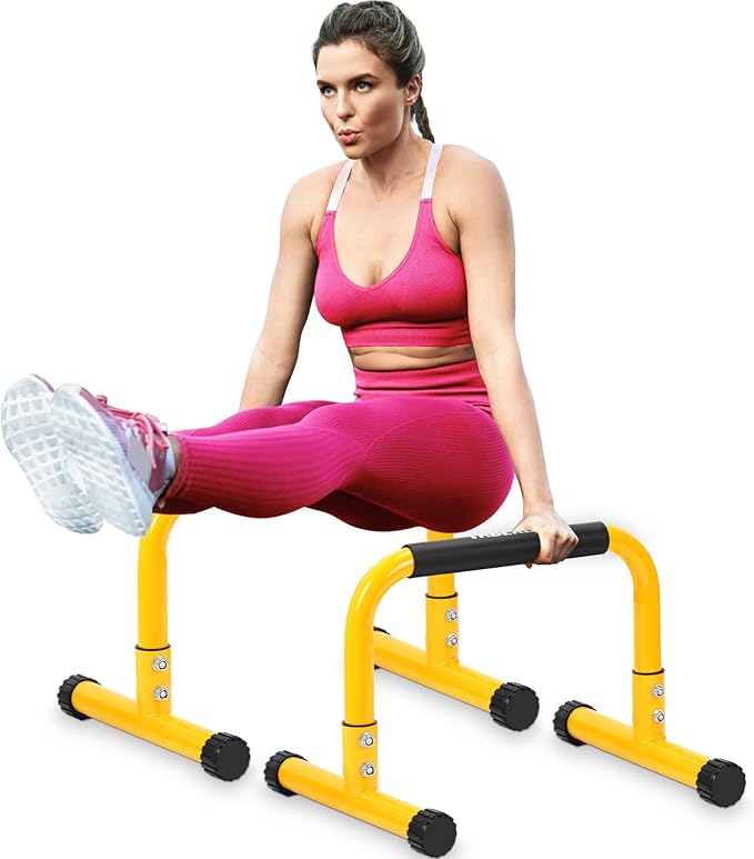 TABEKE Push Up Bar, 14'' High Steel Parallettes & Dip Bar with Full Coverage Foam Handle, Heavy-Duty Calisthenics Parallel...